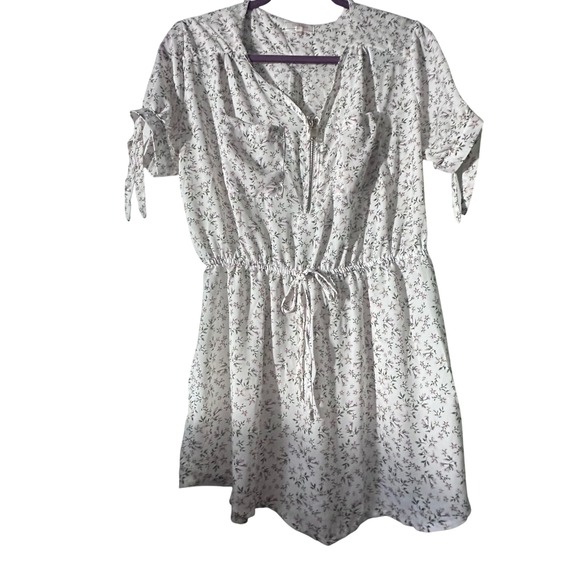 Floral‎ Print Mini Dress Stella Tweed Tie Sleeve Drawstring Waist Summer White - Picture 7 of 7